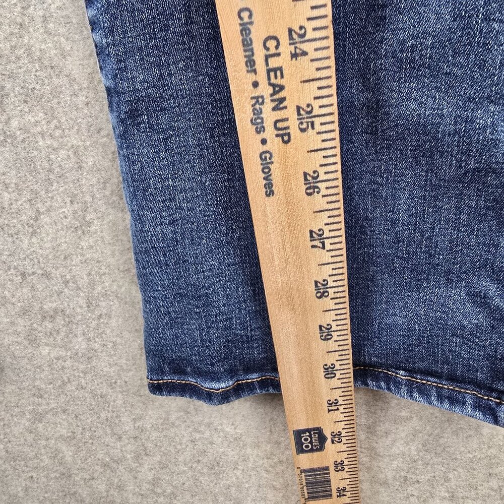 American Eagle Womens Flared Jeans Dark Wash Size 12 Stretch Denim Distressed - Picture 10 of 10